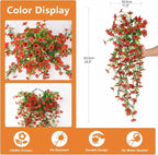 Fake Artificial Hanging Flowers for Outdoors, 2 Pcs Fake Hanging Plant Spring Summer Decor, UV Resistant No Fade Faux Silk Daisy Flower for Front Door Porch Planter Patio Yard Garden(Red)