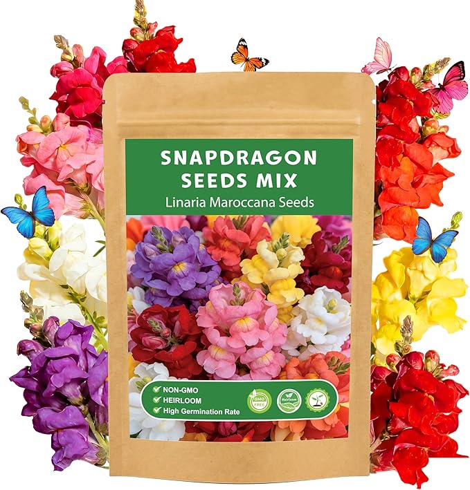 LUOJIBIE Snapdragon Seeds, 10,0000+ Tetra Mix Snapdragon Seeds for Planting (Antirrhinum Majus) Fairy Bouquet Blend, Non-GMO Heirloom Annual Flower Garden Seeds Bulk for Outdoor & Indoor