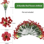 20 Bundles Artificial Flowers for Outdoors, UV Resistant Fake Flowers with Plastic Plants, Faux Silk Flowers for Planter outdoors, Fake realistic flowers For Window Box Front Porch Patio Decor-Red