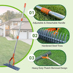 Thatch Rake – 74-Inch Heavy Duty Metal Rake with Hardened Steel Tines for Efficient Lawn Thatch and Dead Grass Removal, Detachable Handle Manual Dethatcher Rake for Yard and Landscape Maintenance