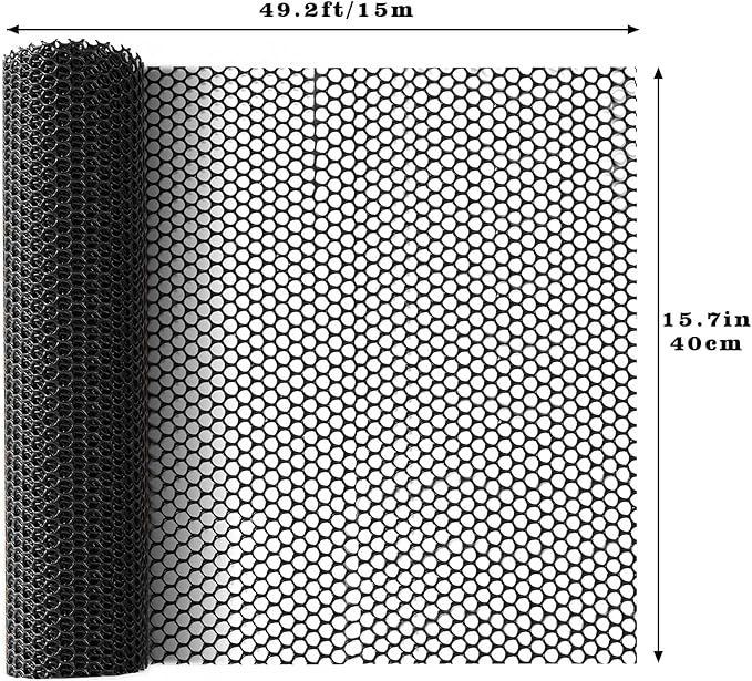 49.2 FT x 15.7 in Roll Mesh Fence, Versatile Black Plastic Fencing & Netting, Cuttable Animal Wire Mesh Fence, Durable Tree Trunk Protector, Suitable for Cat Dog Rabbit Barrier and Plant Protectors