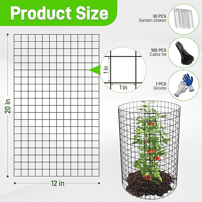 8 Pack Plant Protectors from Animals, 20"x 12" Wire Plant Protector, Wire Cages for Plants with Stakes and Cable Ties, Metal Plant Cages for Plants, Vegetables, Flowers