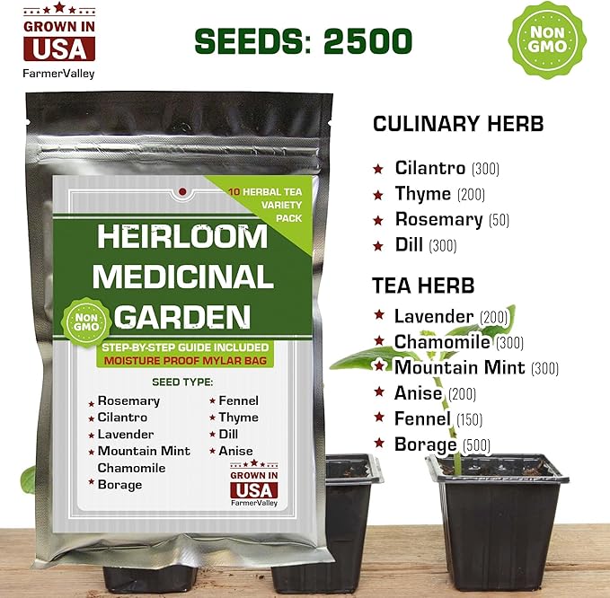 Supreme Set of Heirloom Medicinal Herb, Lettuce, Greens and Salad Seeds - USA Grown - Total 24 Individual Non-GMO Heirloom Seeds for Planting Home Garden Indoor Outdoor and Hydroponic