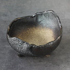 Wazakura Banko Series Japanese Handmade Rustic Crescent Shape Bonsai Pot 4.72 in (120 mm), Made in Japan Ceramic Garden Planter, Unglazed Houseplant Bowl - Black and Brown