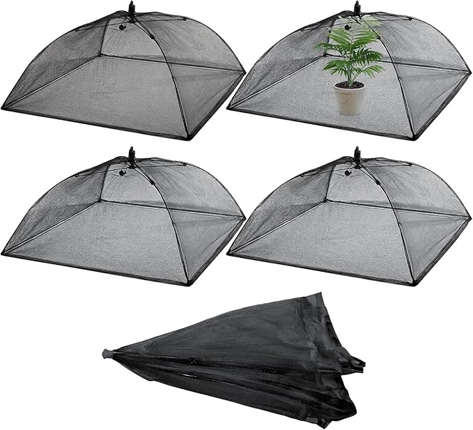 Sawysine 4 Pack Mesh Plant Cover Reusable Screen Cloche Dome Plant Protector Tent Collapsible Umbrella for Outdoor Garden Greenhouse Vegetable Flowers Strawberry from Animals (17 x 17 Inch,Black)