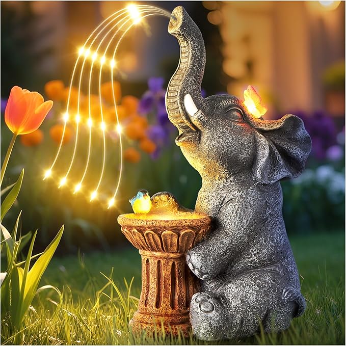 Solar Elephant Statue Garden Decor Outdoor, Garden Decoration with Led Lights, Mother' s Day Gifts for Mom, Birthday Gifts for Women, Garden Statue for Housewarming, Lawn, Yard, Patio