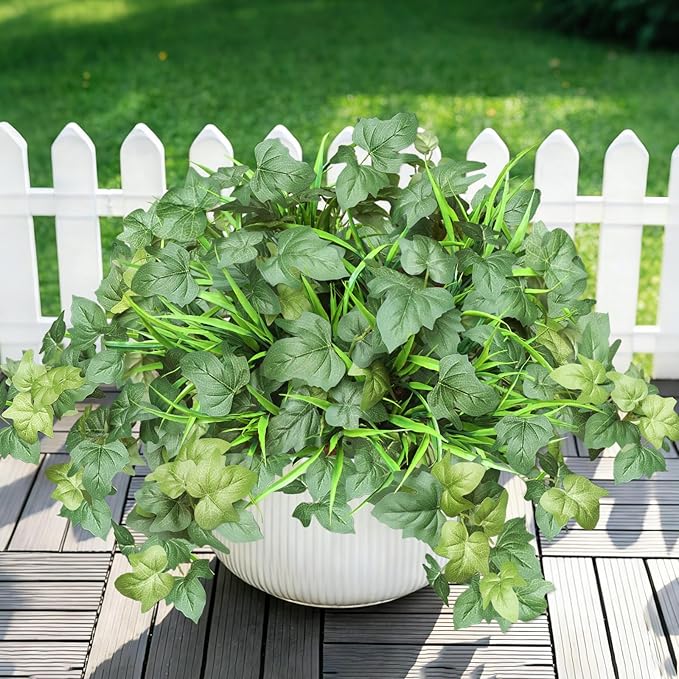 6PCS Outdoor Faux Plants, UV Resistant Artificial Grass for Outdoor Planters, Fake Greenery Plants for Garden Balcony Yard Porch Decor (Green)