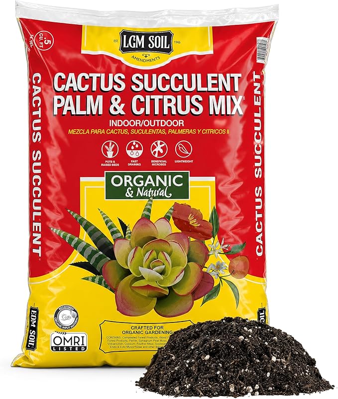 Premium Cactus & Succulent Soil Mix (0.5 Cu Ft) – Root Rot Protection with Volcanic Ash & Chicken Manure – Fast Draining Mix for Indoor Plants, Aloe, Citrus, & Palms – Organic, Ready-to-Use