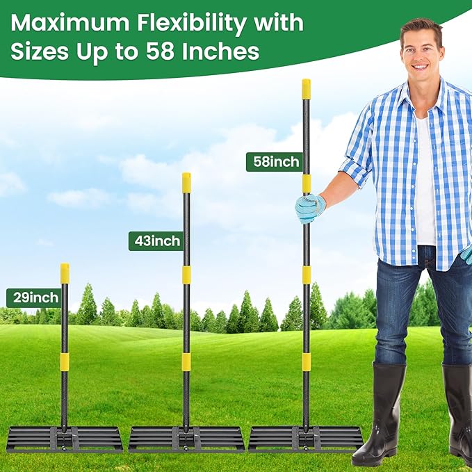 Lawn Leveling Rake - Heavy Duty 30" x 10" Lawn Leveler,Anti-Flip Edge, Adjustable 5FT Handle, Folding Plate for Yard, Soil, Sand, Topsoil Spreader - Garden Ground Top Dressing,Landscaping Tool