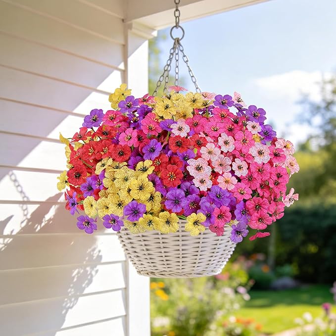 AmyHomie Artificial Flowers for Outdoors UV Resistant - 20 Bundles Fake Plants Outdoor, Faux Silk Flowers No Fade for Planters Garden Porch Window Box Patio Decoration (Mix Color)