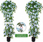 Artificial Bougainvillea Tree -6FT Faux Bougainvillea Tree with Realistic Flowers, Tall Fake Flower Tree for Indoor or Outdoor Decor, Silk Floral Plant for Living Room, Porch, Garden (Blue/White)