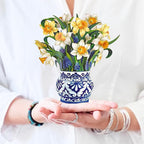 Freshcut Paper Pop Up Cards, Mini English Daffodils, 6 Inch Mini Sized Forever Flower Bouquet 3D Popup Greeting Cards, Birthday Cards, Get Well Gifts, Blank Notecard & Envelope