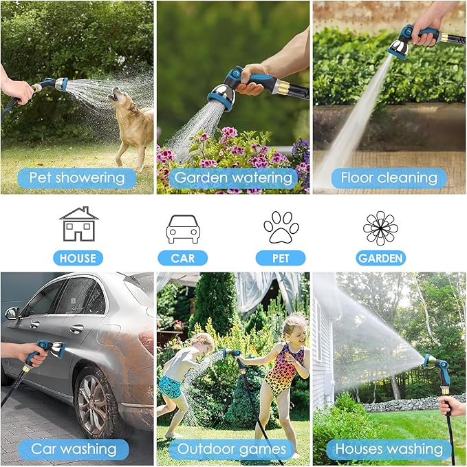 Non-Expanding Garden Hose 75 ft, Kink Free Flexible Water Hose with 10-Pattern Spray Nozzle, Lightweight Hose Pipe, Leak Proof, 3/4" Swivel Connectors, Super Fabric, Portable Storage Strap