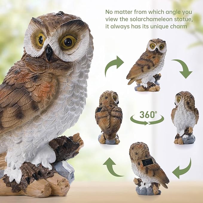 Solar Owl Garden Outdoor Statue,Owls Figurine Sculpture with LED Lights for Porch Patio Lawn Yard Deck Spring Summer Decor - Mother's Day Housewarming Gift for Women Men Owl Lover