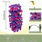 Artificial Flowers for Outdoors Fake Fuchsia Purple Morning Glory Hanging Flower Decoration, 2Pcs Realistic Faux Plants Petunias Long Trailing Vines,Spring Decor for Porch Patio Balcony Planter Yard