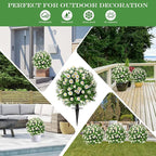 Artificial Topiary Bushes for Outdoors with Spike, Boxwood Ball Fake Shrubs UV Resistant Faux Plants for Indoor Outdoor Fall Thanksgiving Halloween Decor (Sunflower Boxwood White -2 Packs)