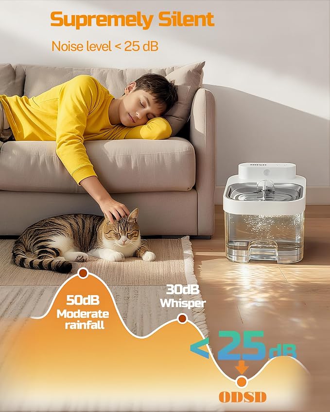 ODSD Cat Water Fountain, App Monitoring Wastewater Separation & No Filter Cotton, 5000mAh Battery & Plug-in Pet Water Fountain with 101oz/3L Automatic Water Dispenser for Cats Indoor, 2.4G Wi-Fi