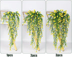 RECUTMS Outdoor Fake Hanging Plants,Hanging Plant Vine,Faux Eucalyptus Leafs Greenery Vine Plant Faux Plants Fake Plants Greenery for Jungle Theme Party Wedding Decoration(Yellow)