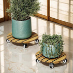 Idzo Combo 12 Inch and 14 Inch Acacia Wood Rolling Round Planter Caddies for Plant Pots, Heavy Duty Plant Stand with 360° Lockable Wheels, 264 lbs Capacity Caddy for Indoor and Outdoor Use, Golden Teak