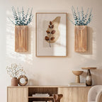 Wooden Wall Planter Vase, 2 Pack Brown Wood Hanging Vases with Fake Eucalyptus for Indoor Modern Boho Farmhouse Wall Art Decor for Home Indoor Kitchen Modern Farmhouse Bathroom