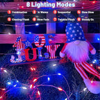 4th of July Decorations Solar String Lights 2Pack 400LED Independence Day Lights for Outside, Red White and Blue Solar Light Waterproof, Copper Wire 8 Modes Twinkle Light for Memorial Day National Day