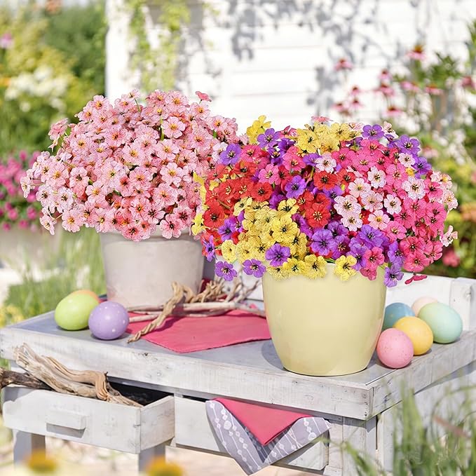 AmyHomie 20 Bundles Artificial Flowers for Outdoor Outside Spring Summer Decoration UV Resistant Faux Flowers No Fade Fake Plastic Plants Garden Porch Window Box Decorating (Pink)