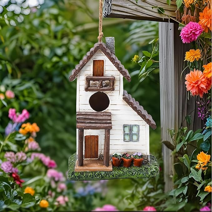 Yinns Resin Bird House for Outside, Small Birdhouses for Outdoors for Nesting, Decorative Home Bird Houses for Yard Garden Decor, Water Proof