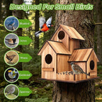Bird Houses for Outside, 3-Hole Large Wooden Birdhouse for Bluebirds Finches Cardinal Hummingbird, Bird House for Outdoors Hanging Bird House Clearance Garden Courtyard Decor