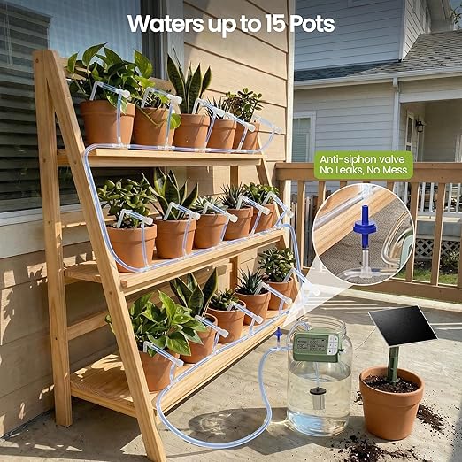 33FT 1/4'' Tube Drip Irrigation Kits, Plant Watering Automatic Garden Irrigation Kits for 15 Potted Plants, Plant Misters for Inside, Irrigation System with Programmable Water Timer