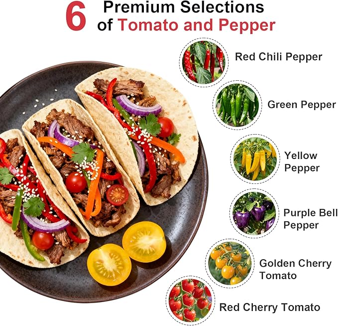Salsa Garden Seed Pod Kit for AeroGarden, idoo, Ahopegarden, MUFGA with Red Chili/Green/Yellow/Purple Bell Pepper, Red/Golden Cherry Tomato - Hydroponics Supplies for Most Brand (7-pod)