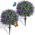 Dense Foliage Artificial Lavender Topiary Ball Trees 24 Inch, 2 Pack UV Resistant Fake Plants Outdoor, Faux Bushes with Ground Spike for Garden, Patio, Porch, Yard Decor