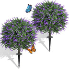 Dense Foliage Artificial Lavender Topiary Ball Trees 24 Inch, 2 Pack UV Resistant Fake Plants Outdoor, Faux Bushes with Ground Spike for Garden, Patio, Porch, Yard Decor