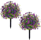Artificial Lavender Topiary Ball Trees 2 Pack 24" with Stakes, UV Resistant Fake Outdoor Plants, Faux Boxwood Shrubs Bushes for Front Porch Planters Patio Garden Spring Decor