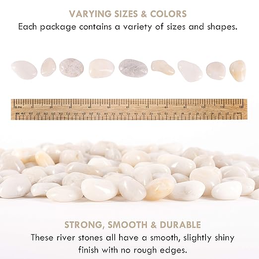 5 lbs Approx. 130 White River Rocks Stones for Plants Pebbles for Indoor Plants | Aquarium Fish Tank Rocks | Polished Decorative Rocks for Vases (0.8-1.6 Inches)