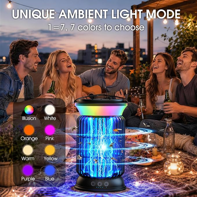 Solar Bug Zapper Outdoor, Powerful 4200V Electric Mosquito Zapper with Upgraded Mosquito Attraction Light, Auto On/Off, IPX6 Waterproof Insect Zapper for Patio, Garden & Camping