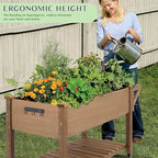 Raised Garden Bed Outdoor with Lockable Wheels, 55"x 24" x 33" Elevated Wood Planter Box for Backyard Balcony Patio , Garden Flower Beds with Drainage Holes & Storage Shelf, Gift for Gardening, Brown