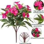 Nigirior Artificial Fake Flowers for Outdoor Décor 6 Bundles UV Resistant Fake Plants for Planter Faux Impatiens for Home Porch/Garden Stunning（Rose Red）