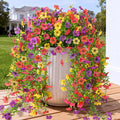 Artificial Hanging Flowers for Outdoors, 2 Pcs Fake Hanging Plants Spring Summer Decor, UV Resistant Faux Silk Daisy Flower for Front Door Porch Planter Patio Yard Garden(Purple Rose Red Yellow)