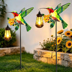 2 Pack Solar Lights Outdoor Waterproof Hummingbird Decorative, 29in Metal Hummingbird Garden Stakes with Solar Lanterns for Yard Art Outside Patio Porch Lawn, Gifts for Women Mom Grandma Mother's Day