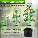 NNG 2 Packs 48 inches Tomato Cages with 10 Gallon Grow Bags,Garden Plant Support Cages,Plant Tower Stakes Garden Trellis for Climbing Plants,Tomato Plant Trellis for Vegetable Fruits Vines