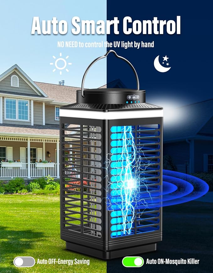 Bug Zapper Outdoor Cordless, 4200V Electric Mosquito Zapper with LED Blue Light, 3 in 1 Portable & Rechargeable Bug Zapper Outdoor Waterproof IP67, Wireless Hanging Fly Zapper for Patio Camping