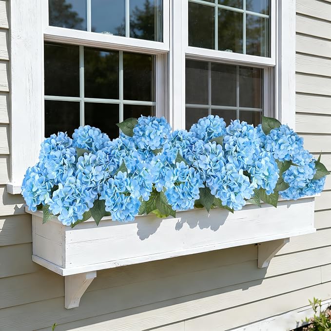 AGIRL 3 Bundles Blue Artificial Hydrangea Flowers for Outdoors, UV Resistant Lifelike Faux Flowers for Spring Indoor Outdoor Garden Patio Porch Balcony Home Decor Wedding Party Centerpieces