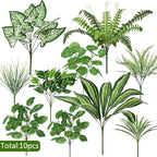 Waipfaru Artificial Plants Outdoor UV Resistant, Realistic Fake Plants Artificial Greenery, Large Bunches Faux Plants for Indoor Outdoor Porch Patio Garden Spring Summer Home Decor (Large 10pcs)