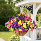 Artificial Impatiens Flowers for Outdoors, 6 Bundles Multicolor Silk Fake Flowers for Spring Summer Decoration, UV Resistant Faux Plants Plastic Bouquet for Home Planter Porch Patio Yard Decor