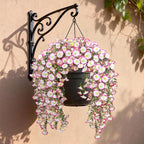 Artificial Hanging Flowers for Outdoors, 2 PCS 300 Blooms UV Resistant Morning Glory Faux Silk Vines, No-Odor Realistic Fake Plants for Garden Planter Porch Patio Decoration, Pink