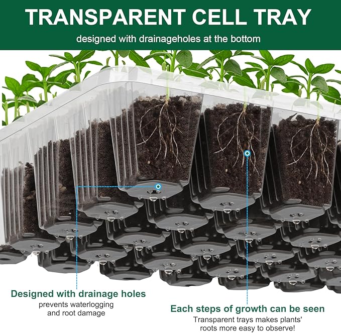 5 Pack Seed Starter Tray Seed Starter Kit (200 Cells Total Tray) with Adjustable Humidity Dome, Plant Germination Trays, Seed Starting Trays Mini Greenhouse Germination Kit for Seeds Growing Starting