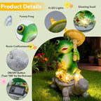 Solar Garden Statue Outdoor Decor Turtle & Frog with LED Lights – Yard Decor for Patio, Balcony, Backyard, Lawn Ornaments Tortoise Figurine, Unique Birthday Gifts for Mom, House Warming Gifts New Home