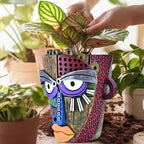 Midogaigai Abstract Face Planter Pots for Plants,Hand-Painted Colorful Flower Pots with Drainage, Indoor Outdoor Garden Decor Gift(Classic,Large)