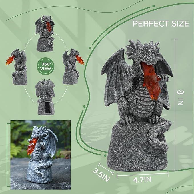 WENYLE Solar Garden Outdoor Statues Flame Dragon with Solar Lights, Lawn Decor Cool Drake Figurine for Patio Balcony Yard, Yard Unique Christmas Birthdays Gift for Mom Grandma
