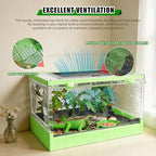 Foldable Reptile Terrarium with Sliding Door Portable Spider Enclosure, Lizard Cage, Plastic Habitat for Tarantula, Tree Frog, Leopard Gecko, Snake, Hermit Crab Ventilated Terrarium Starter Kit Green